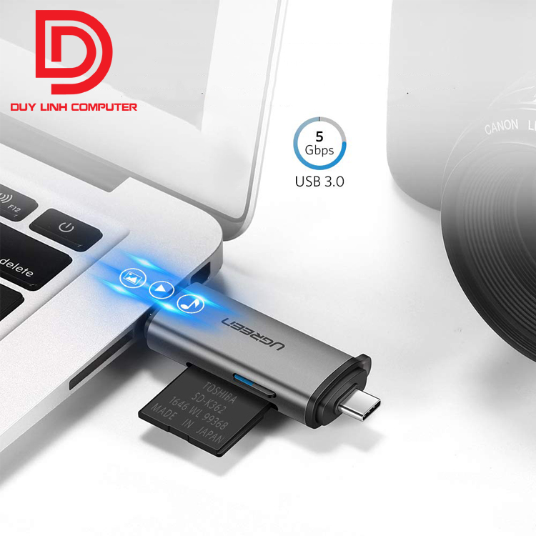 Đầu đọc thẻ nhớ SD/TF chuẩn USB Type C và USB 3.0 Ugreen 50706 chính h - 1