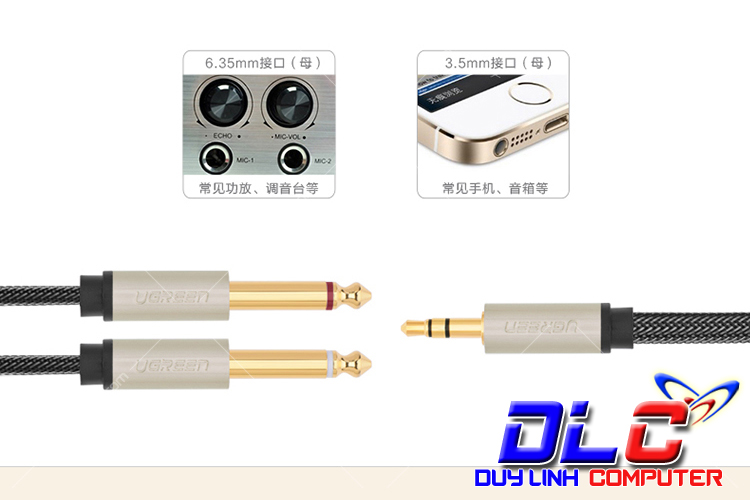 Cáp Audio 3,5mm to 2 đầu 6,5mm dài 3m Ugreen 10618 chính hãng