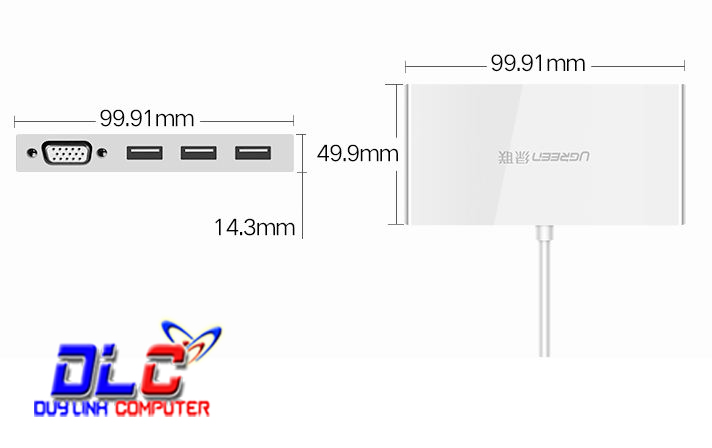 Cáp chuyển USB Type C to VGA, Hub USB 3.0 Ugreen 40375