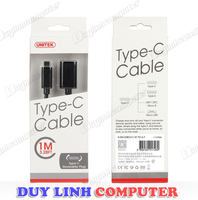 Cáp Unitek ( Y-C476BK ) USB Type C to USB 3.0 (đầu nối)