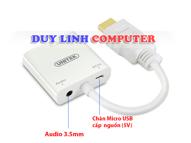 Cáp HDMI to VGA chính hãng Unitek Y-6333 tích hợp nguồn và chân Audio