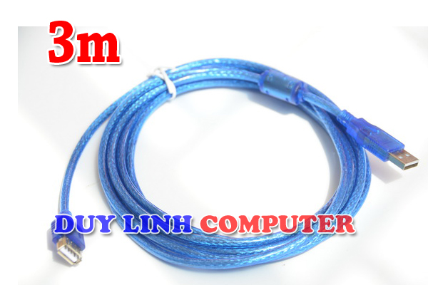 Dây nối dài USB 3m bọc bạc chống nhiễu, màu xanh