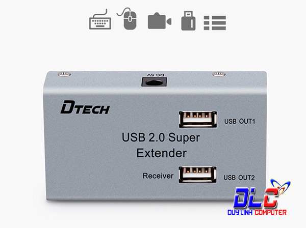 Nối Dài USB Qua Lan 50M Dtech DT-7014A, Tích Hợp Chia 4 Cổng USB