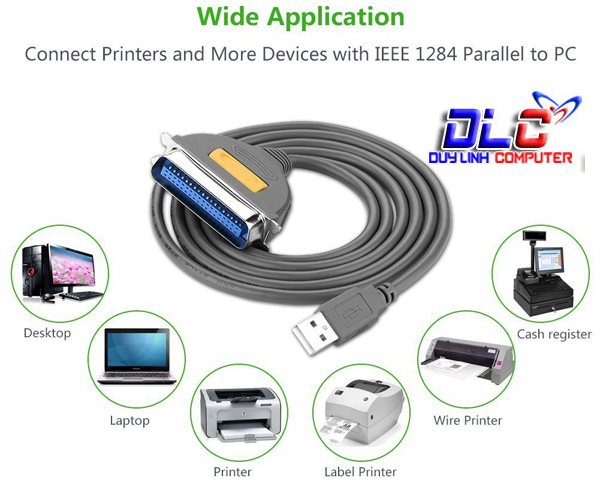 Dây máy in UGREEN 20225 USB to LPT IEEE1284 cho máy in, in phun, laser etc