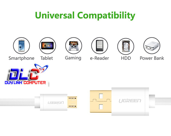 Cáp USB 2.0 AM to Micro USB 1M UGREEN US125 UG-10848 (trắng)	
