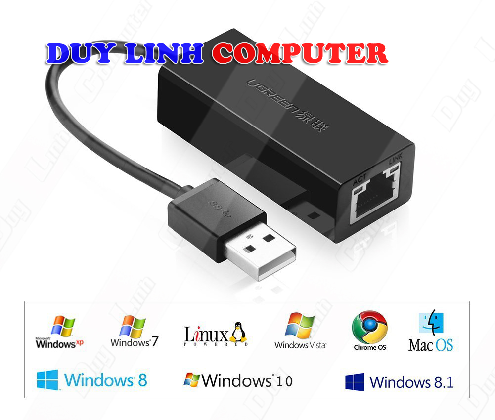 USB to Lan chính hãng Ugreen UG-20254 hỗ trợ Macbook, Windows 10/100Mbps