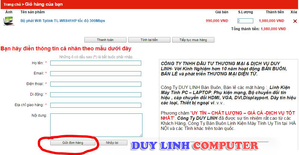 Hướng dẫn ĐẶT MUA trên Website Duylinhcomputer.Com 3 Hướng dẫn ĐẶT MUA trên Website Duylinhcomputer