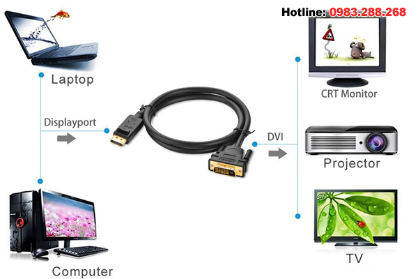 Cáp chuyển Displayport to DVI 24+1 8M chính hãng Ugreen 10224