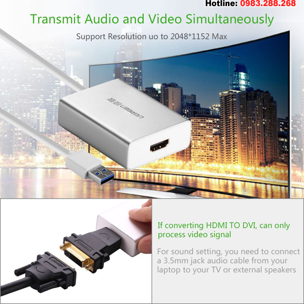 Cáp chuyển USB 3.0 to HDMI cao cấp chính hãng Ugreen 40229