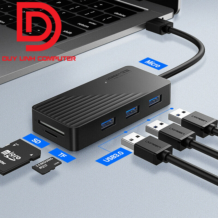 Bộ chia USB 3.0 ra 3 cổng tích hợp đọc thẻ SD/TF Ugreen 30413 chính hãng