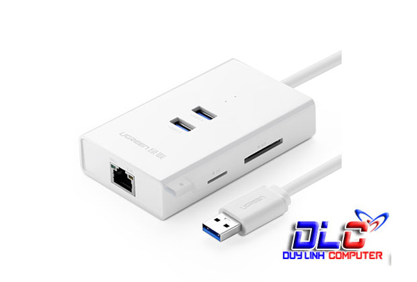 Cáp USB 3.0 to Lan Gigabit Ethernet chính hãng Ugreen 20248 tích hợp 2 USB 3.0 + SD/ Đọc thẻ TF