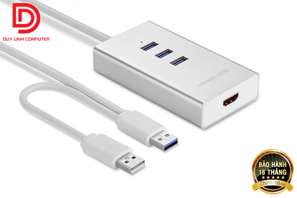 Cáp Chuyển USB 3.0 to HDMI tích hợp 3 cổng USB 3.0 chính hãng Ugreen 40257