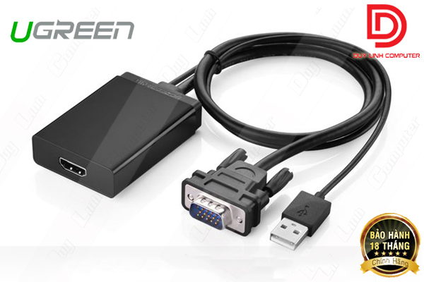 Cáp chuyển VGA to HDMI tích hợp Audio Ugreen UG-40213 chính hãng