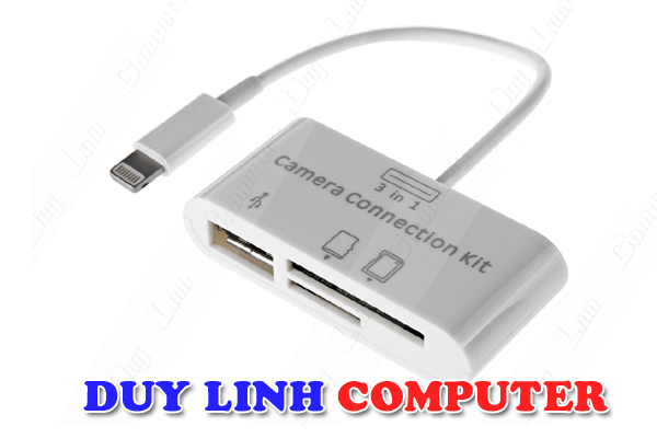 Cáp đọc thẻ nhớ - USB (3 in 1) chân Lightning cho Ipad 4, Ipad Mini
