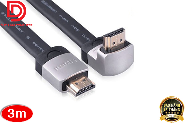 Cáp HDMI 3M dẹt nghiêng góc 90 độ chính hãng Ugreen UG-10280 hỗ trợ 3D 4K