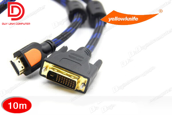 Cáp HDMI to DVI 10m YellowKnife bọc lưới chống nhiễu chính hãng