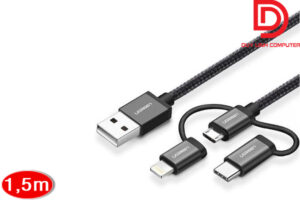 Cáp sạc 3 trong 1 USB Type C / Lightning / Micro USB Ugreen 50206 dài 1,5m chính hãng