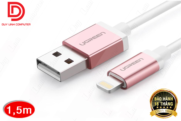 Cáp USB Lightning Ugreen 10465 1M vỏ nhôm vàng hồng cao cấp