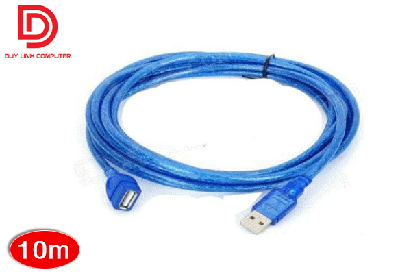 Dây nối dài USB 10m bọc bạc chống nhiễu, màu xanh