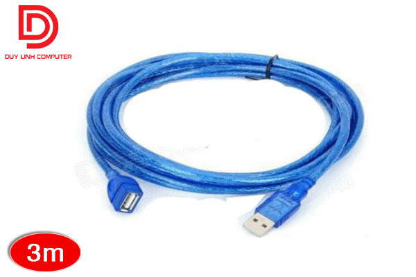 Dây nối dài USB 3m bọc bạc chống nhiễu, màu xanh