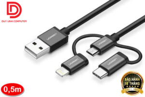 Ugreen 30783 - Cáp sạc 3 trong 1 Micro USB/ USB Type C/ Lightning dài 0,5m chính hãng