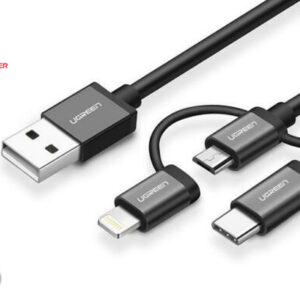 Ugreen 30783 - Cáp sạc 3 trong 1 Micro USB/ USB Type C/ Lightning dài 0,5m chính hãng