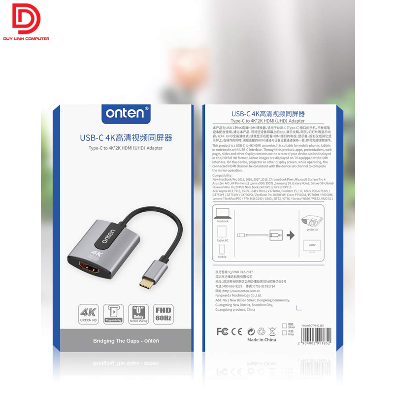 Cap chuyen USB Type c to HDMI Onten 91185 ho tro 4K 60hz 6