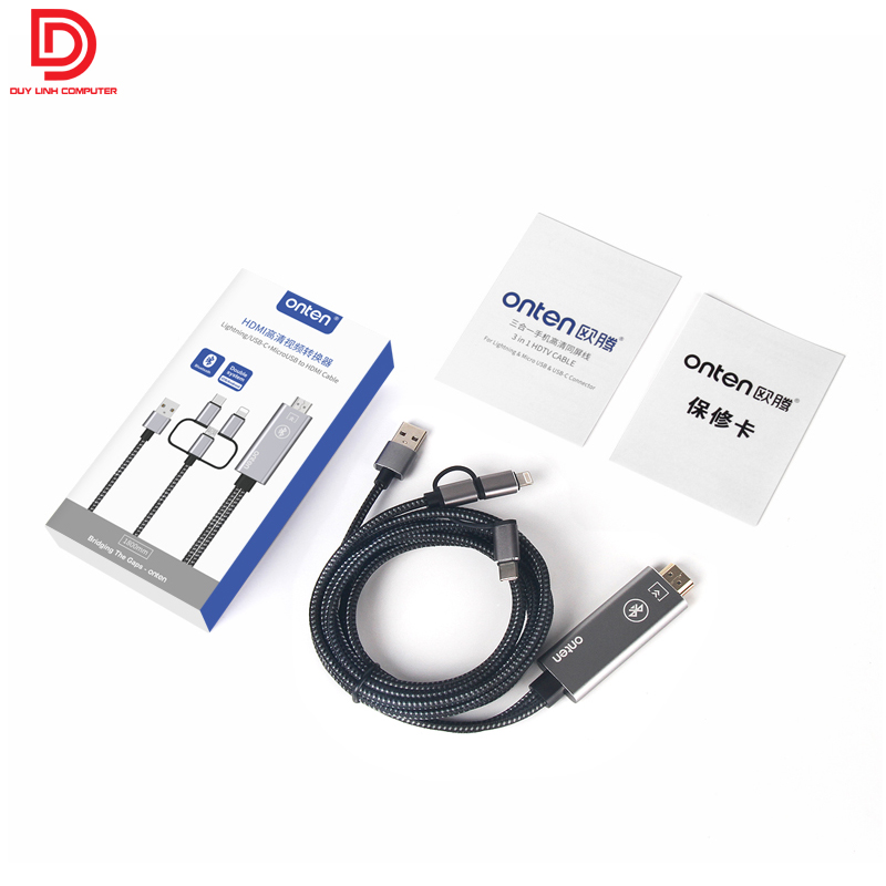 Cap ket noi 3 trong 1 USB Type C Micro USB Lightning to HDMI Onten 7539 6