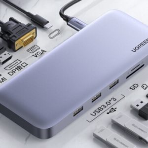 Hub USB Type C 11 in 1 to HDMI, VGA, Displayport, USB 3.0, đọc thẻ SD/TF hỗ trợ sạc USB C Ugreen 70305