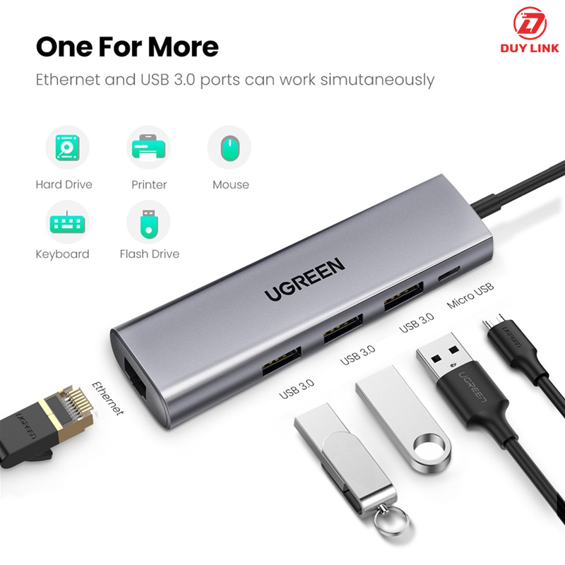 Bo chia USB 3 0 ra 3 cong Lan toc do 1000Mbps Ugreen 60812 2