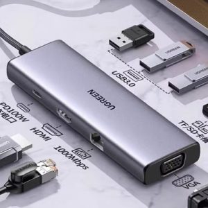 Hub USB Type C 9 in 1 to HDMI 4K, VGA, USB 3.0, Lan RJ45, SD/TF, PD 100W Ugreen 15600
