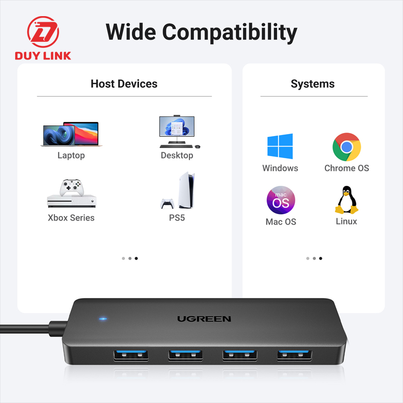 Bo Hub chia 4 cong USB A 3.0 toc 5Gbps cap dai 1M Ugreen 35574 CM219 3