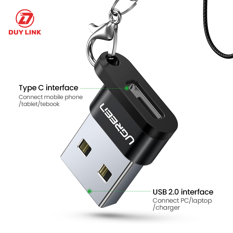 Dau chuyen doi USB Type A 2.0 sang Type C ho tro 480Mbps sac nhanh 18w du lieu Ugreen 50568 1